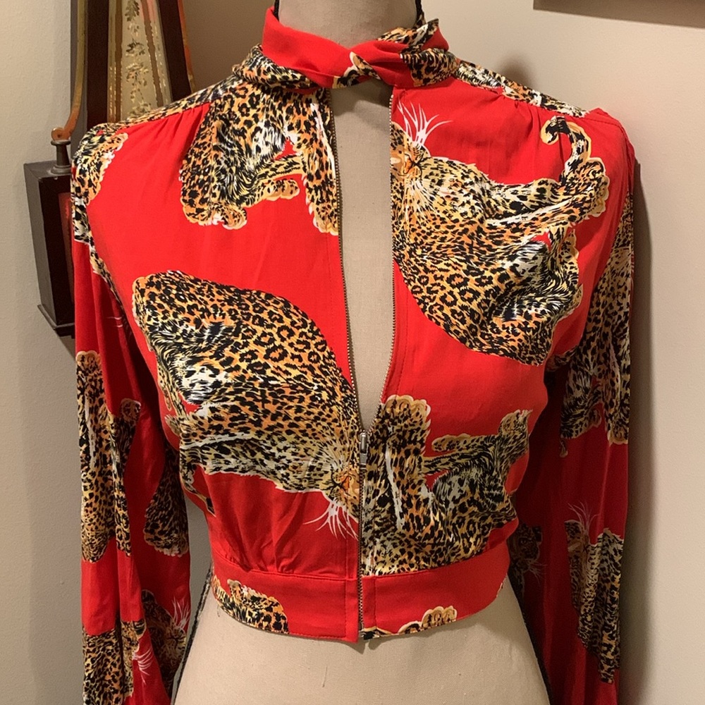 🔥🔥Trashy Diva Sitting Cheetah 🐆 Full Zip High Cropped EUC